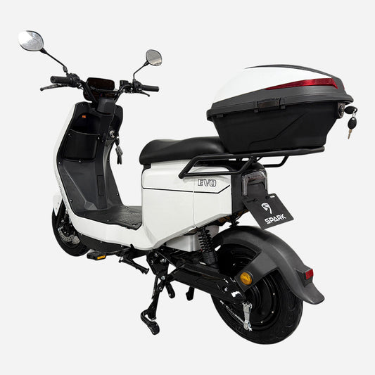 Електровелосипед SPARK EVO — задній кут, знімний кофр на ключ, стоп-сигнал, логотип EVO