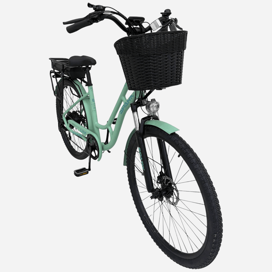 Міський електровелосипед Spark E-CITY LITE 28" — вид спереду, плетений кошик, дискове гальмо, амортизаційна вилка