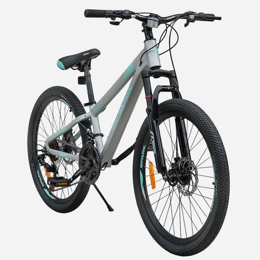 Гірський велосипед Spark FLEX 24" — вид спереду збоку, амортизаційна вилка та дискові гальма