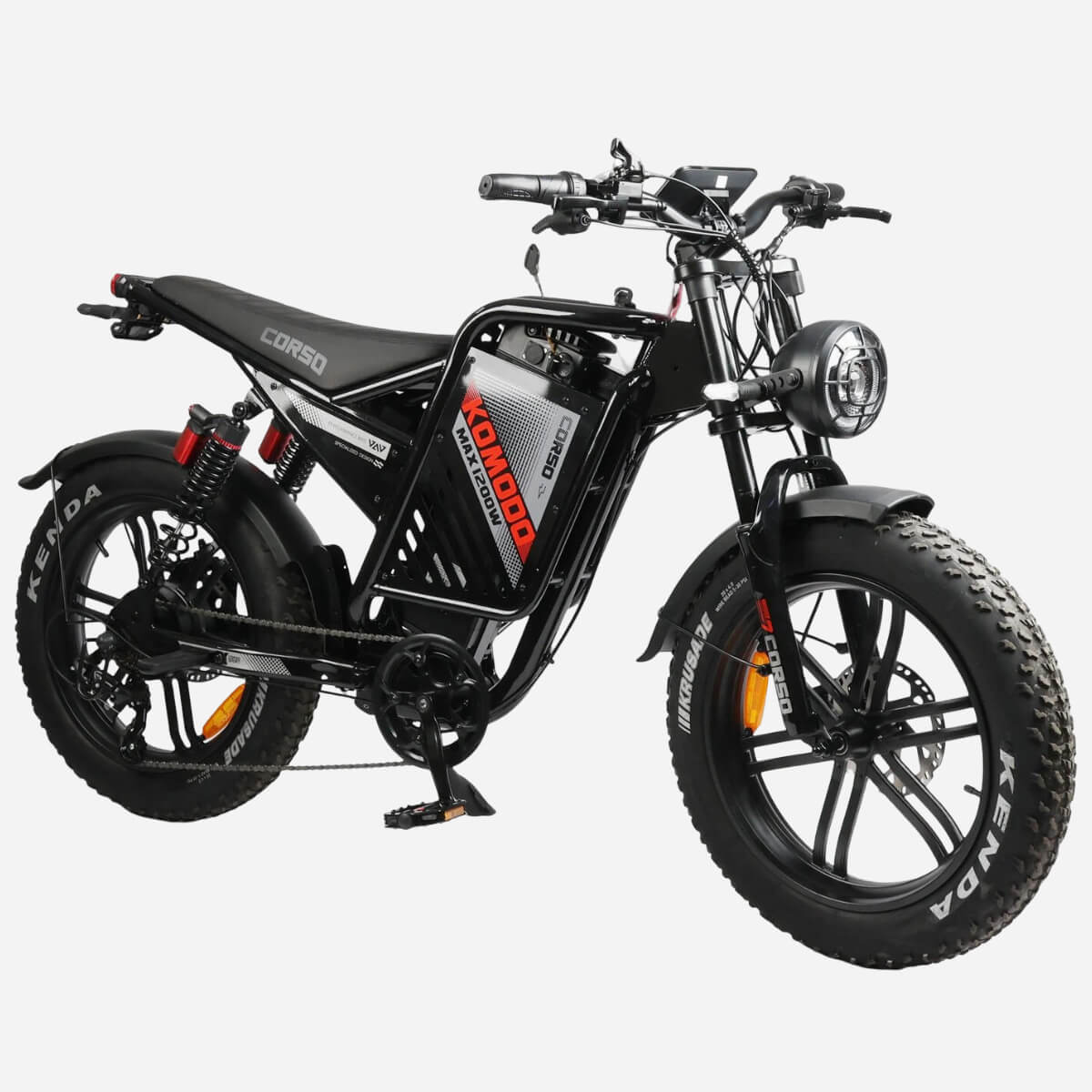 Електрофетбайк Corso KOMODO MAX 20" 1200W, вид спереду справа, фара та вилка