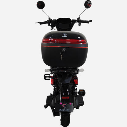 Електровелосипед SPARK BOOST EVO 14" — вид ззаду, задній кофр на замку, LED-поворотники