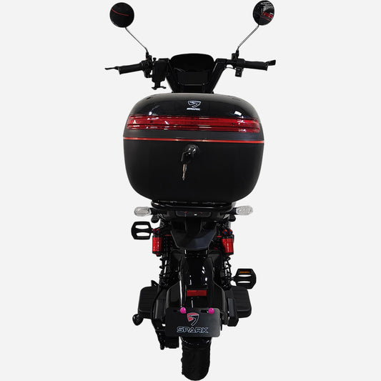 Електровелосипед SPARK BOOST EVO 14" — вид ззаду, задній кофр на замку, LED-поворотники