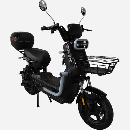 Електровелосипед SPARK BOOST EVO 14" — вид збоку справа, передній кошик, двомісне сидіння, кофр
