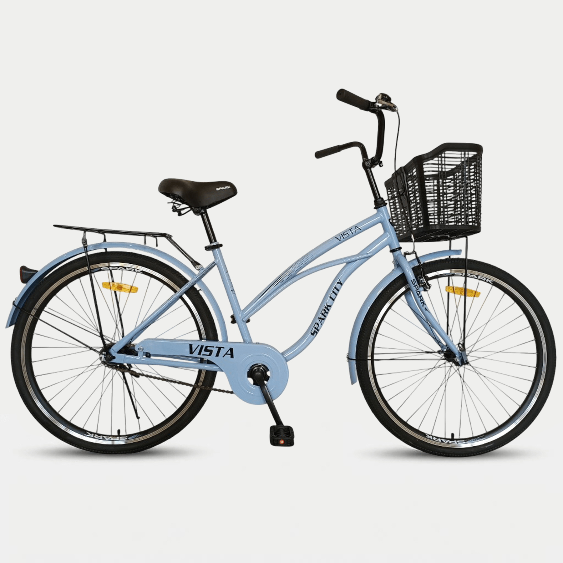 Міський велосипед Spark City Vista 26 — вид збоку, блакитний, з кошиком і багажником