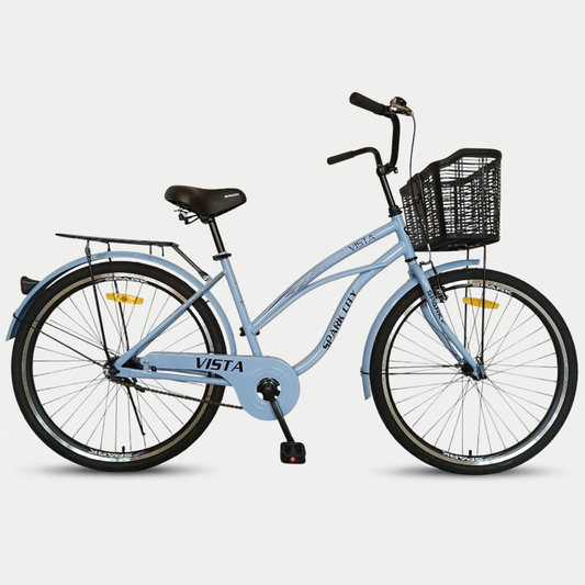 Міський велосипед Spark City Vista 26 — вид збоку, блакитний, з кошиком і багажником
