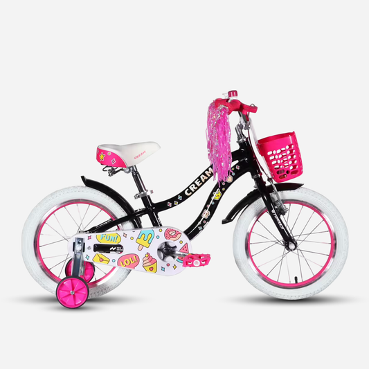 Дитячий велосипед Formula Kid CREAM 16" чорний з рожевим, кошик та додаткові колеса