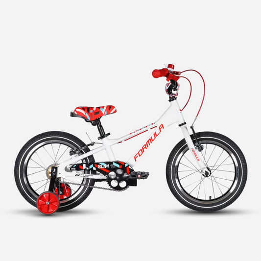 Дитячий велосипед Formula Kid SLIM 16" білий з червоним, алюмінієва рама 8.5", з бічними колесами