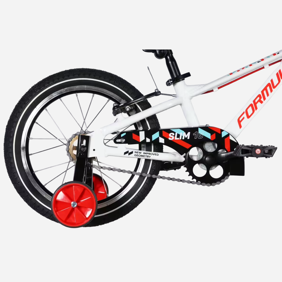 Заднє колесо, ланцюг та бічне колесо велосипеда Formula Kid SLIM 16", захист ланцюга SLIM 16