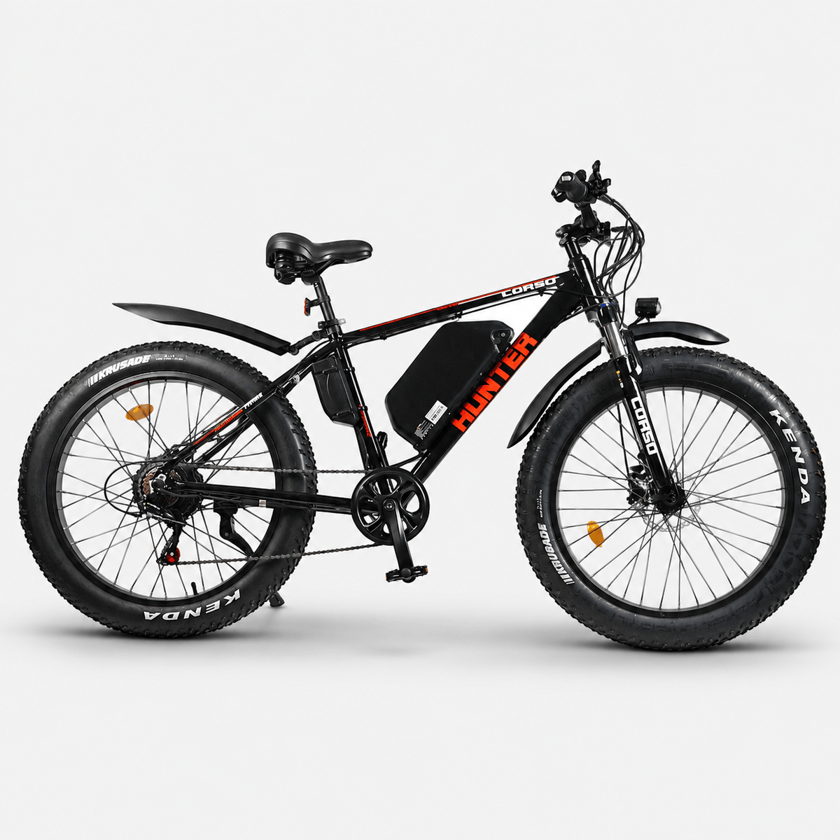 Електрофетбайк Corso HUNTER 26" 500W, вид збоку справа, шини KENDA, акумулятор на рамі