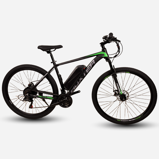Електровелосипед CrossBike Boxter 29" чорно-зелений — вигляд збоку, алюмінієва рама 19"