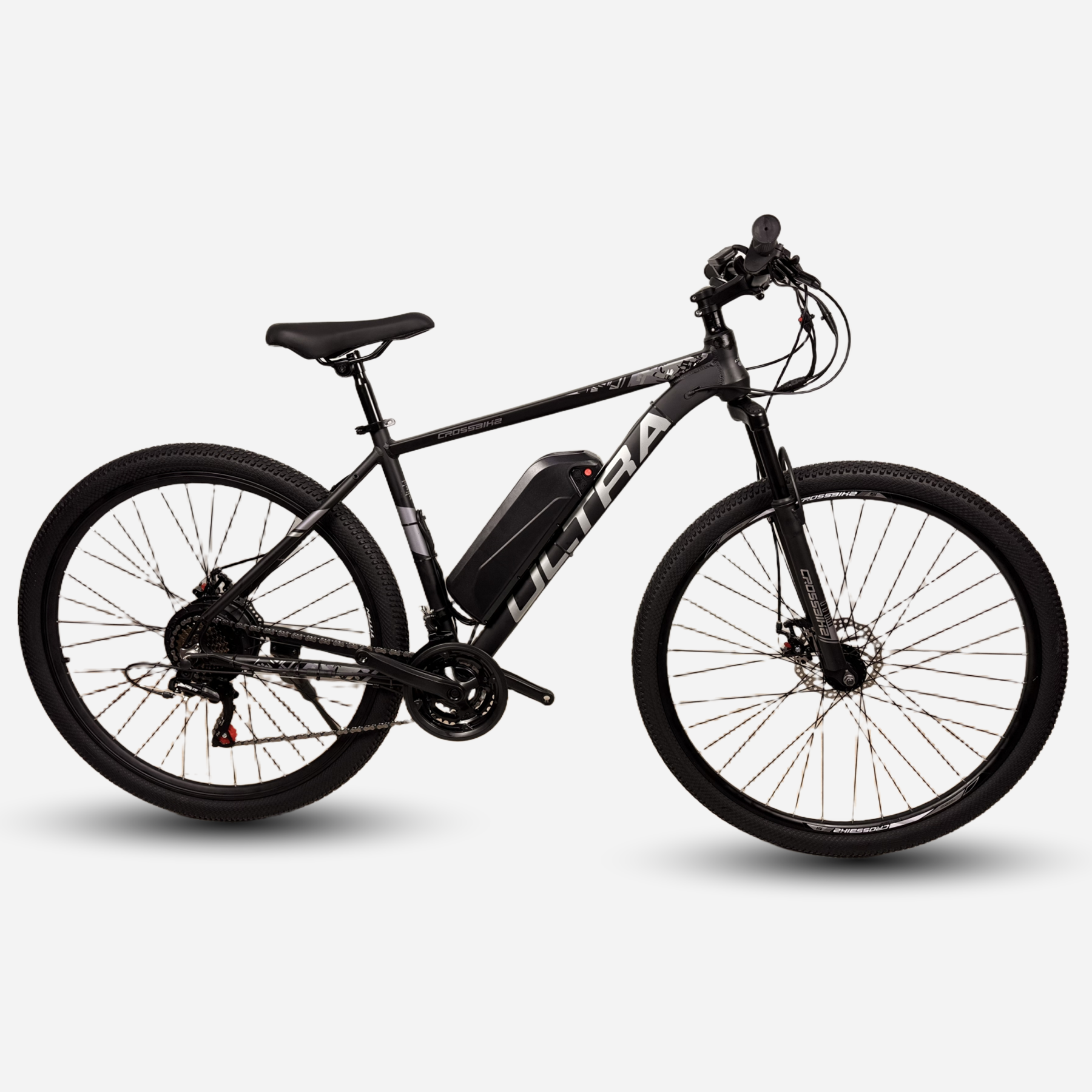 Електровелосипед CrossBike Ultra 29" чорний — вигляд збоку, алюмінієва рама 19"