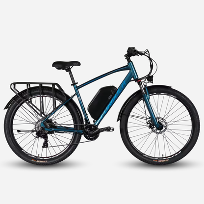 Formula eCURSOR MAN 29" темно-синій 2026 — вигляд збоку, акумулятор 48В на рамі та задній багажник