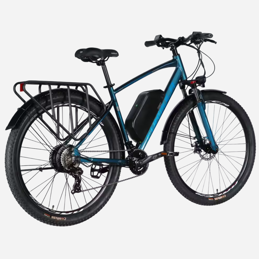 Formula eCURSOR MAN 29" темно-синій — вигляд збоку-ззаду, задній багажник зі стоп-сигналом та трансмісія 16 швидкостей