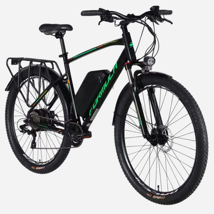Formula eCURSOR MAN 29" чорно-зелений 2026 — вигляд спереду-збоку, алюмінієва рама 21", акумулятор 48В та LED-фара