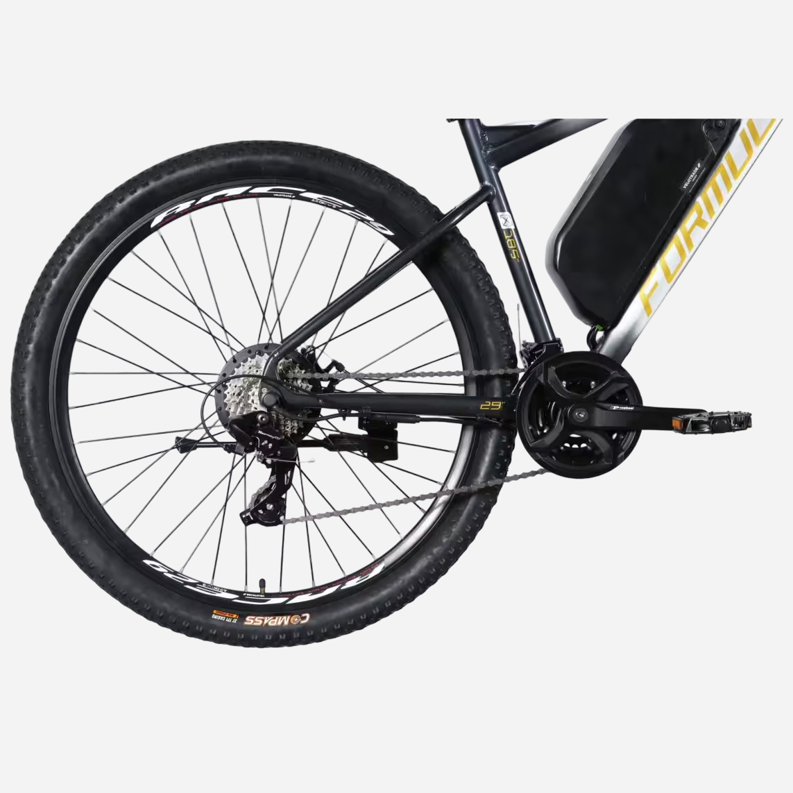 Задня трансмісія Formula eF-1 — касета SHIMANO, перемикач RD-TX800, ланцюг KMC, шатун 24T, педаль алюміній