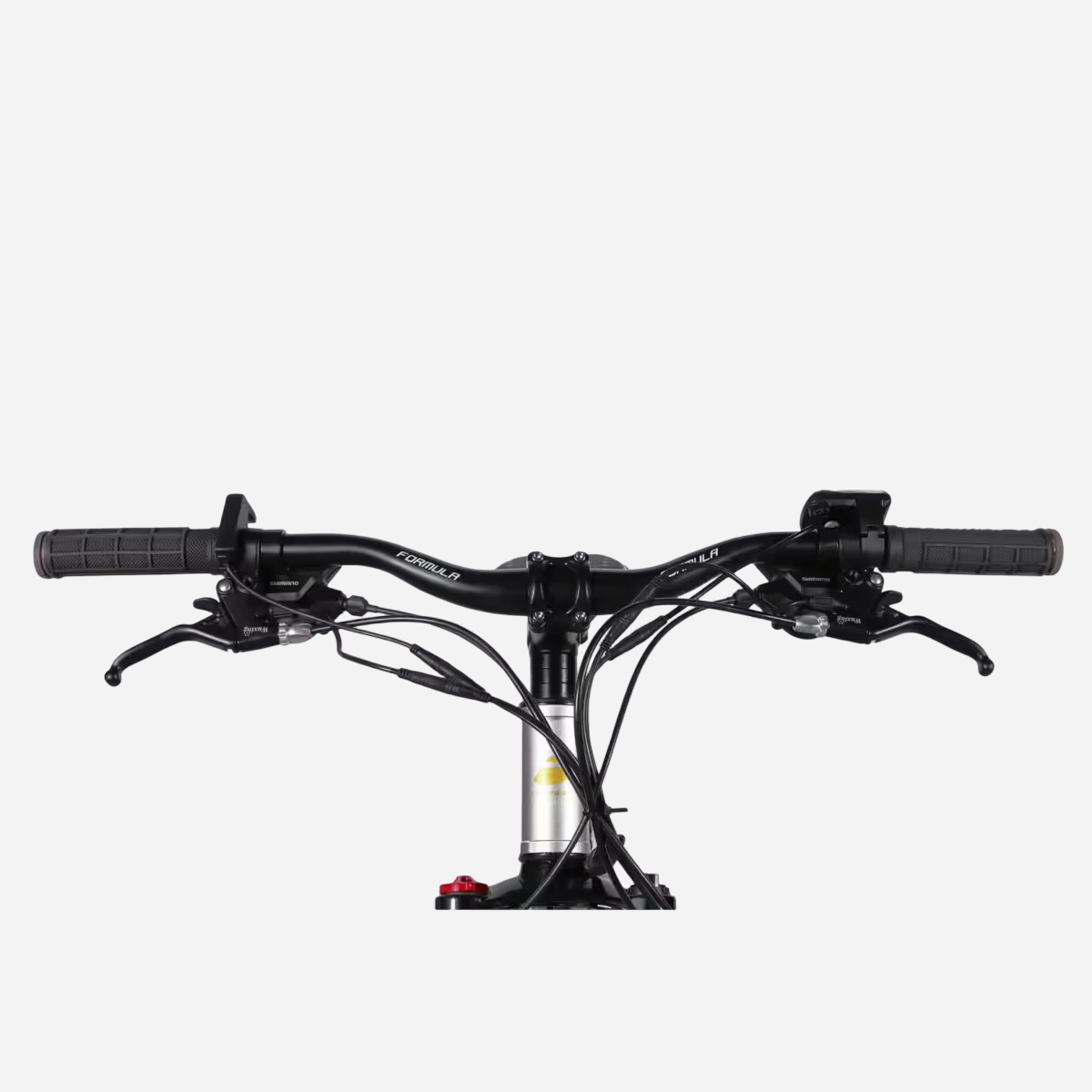Кермо Formula eF-1 — вигляд спереду, руль 680 мм, манетки SHIMANO SL-M315, гальмівні ручки з обох боків