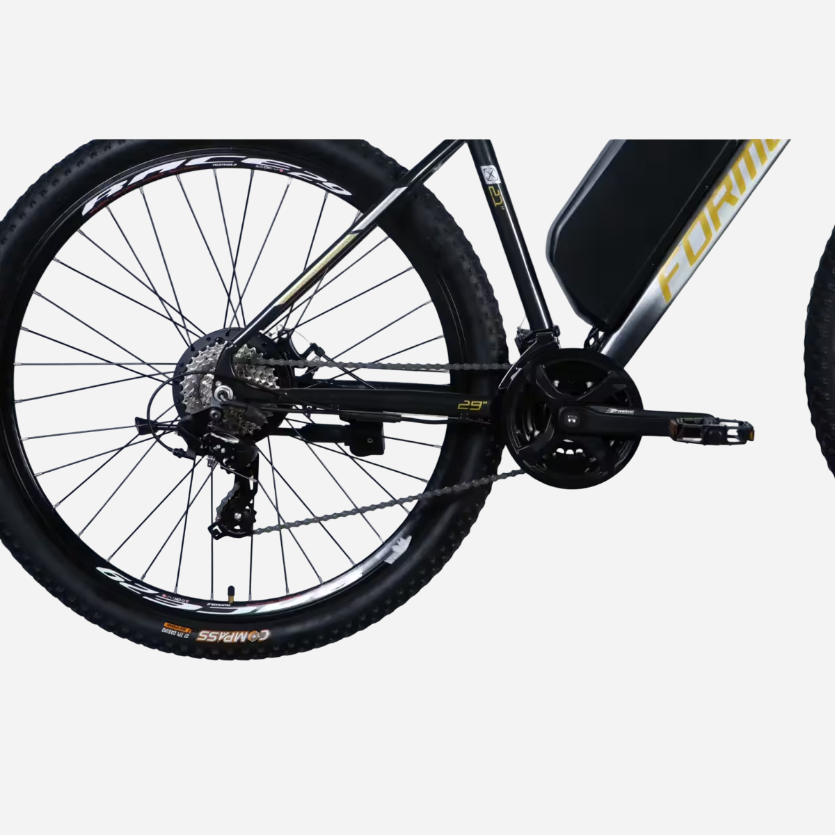 Formula eF-1 DD CS 29" — задня трансмісія: касета Shimano, задній перемикач RD-TX800, покришка Compass 29"