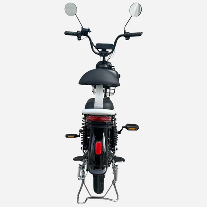 Електровелосипед Spark BUDDY 14" вид ззаду, задня амортизація, стоп-сигнал та підніжка