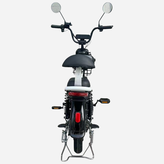 Електровелосипед Spark BUDDY 14" вид ззаду, задня амортизація, стоп-сигнал та підніжка