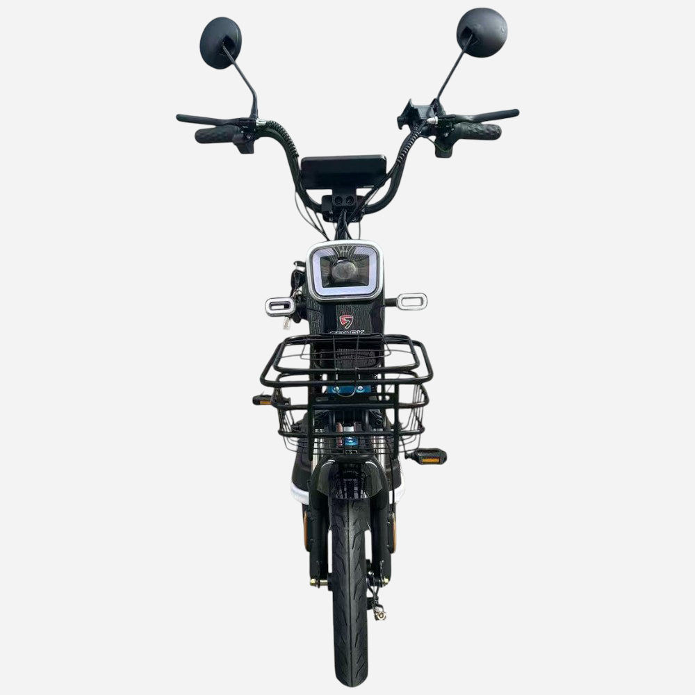 Електровелосипед Spark BUDDY 14" 500W вид спереду, LED-фара, дзеркала заднього виду та передній кошик