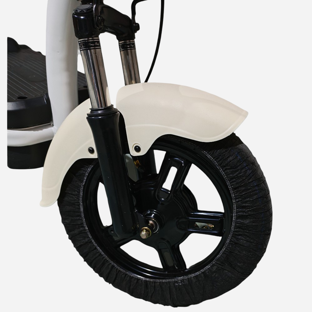 Електровелосипед SPARK COMPACT 14" 400 Вт бежевий — переднє колесо крупний план