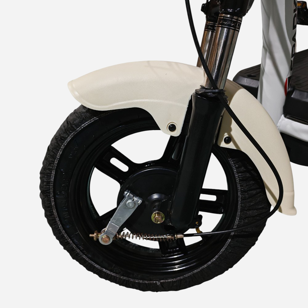 Електровелосипед SPARK COMPACT 14" 400 Вт бежевий — вилка і крило крупним планом