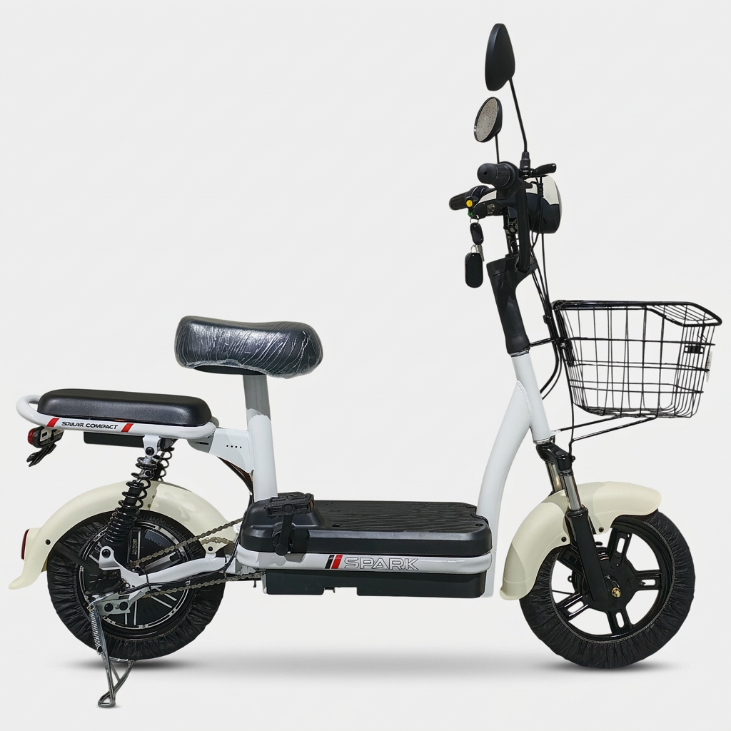 Електровелосипед SPARK COMPACT 14" 400 Вт бежевий — вид справа, загальний план