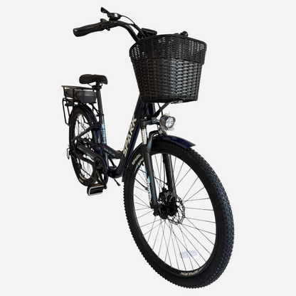 Міський електровелосипед Spark E-CITY COMFORT 26" — вид спереду, плетений кошик, дискове гальмо, амортизаційна вилка