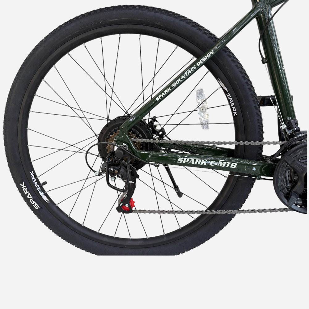 Задня трансмісія Spark E-MTB GHOST 29" — перемикач SHIMANO, широка покришка 29×2.35, захист перемикача