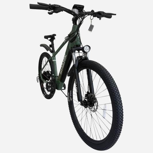 Гірський електровелосипед Spark E-MTB SHADOW 27.5" — вид спереду, LED-фара, амортизаційна вилка Spark, дискове гальмо