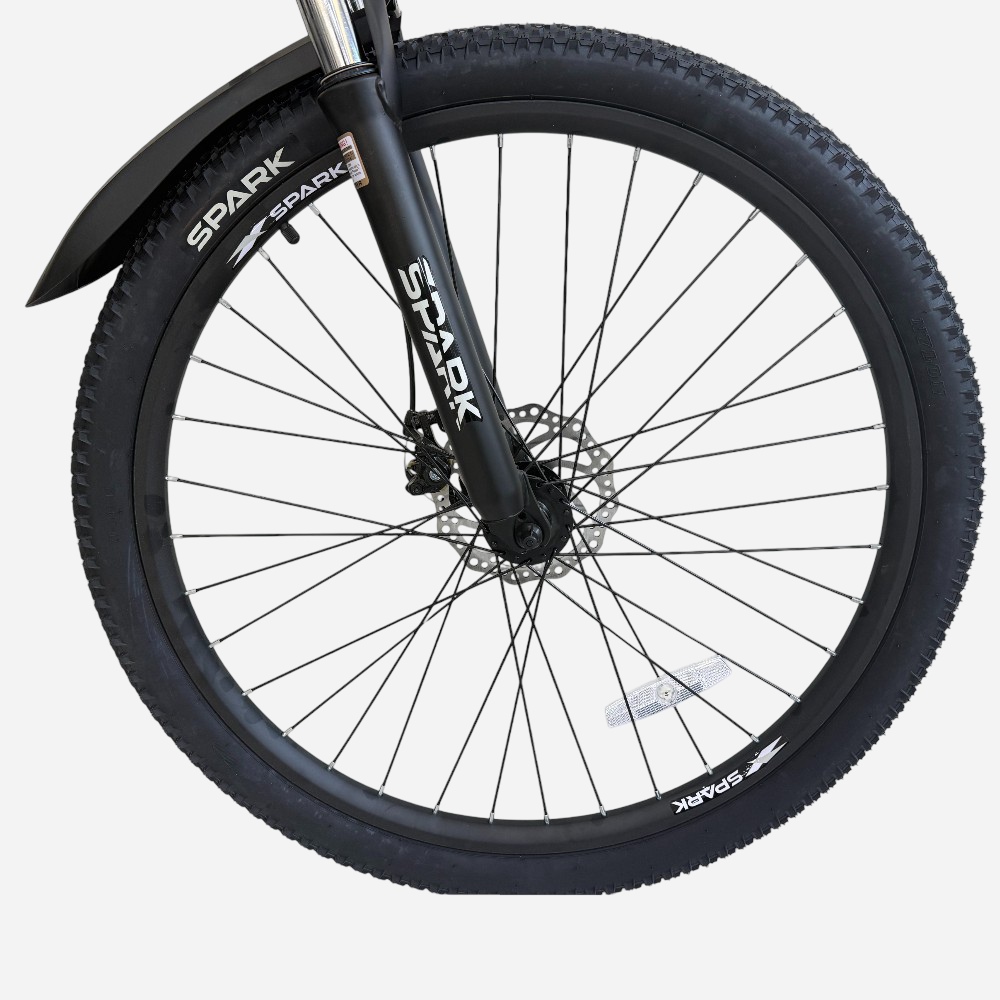 Переднє колесо 27.5" електровелосипеда Spark E-MTB SHADOW — амортизаційна вилка Spark, дисковий ротор 160 мм, крило