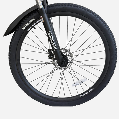 Переднє колесо 27.5" електровелосипеда Spark E-MTB SHADOW — амортизаційна вилка Spark, дисковий ротор 160 мм, крило