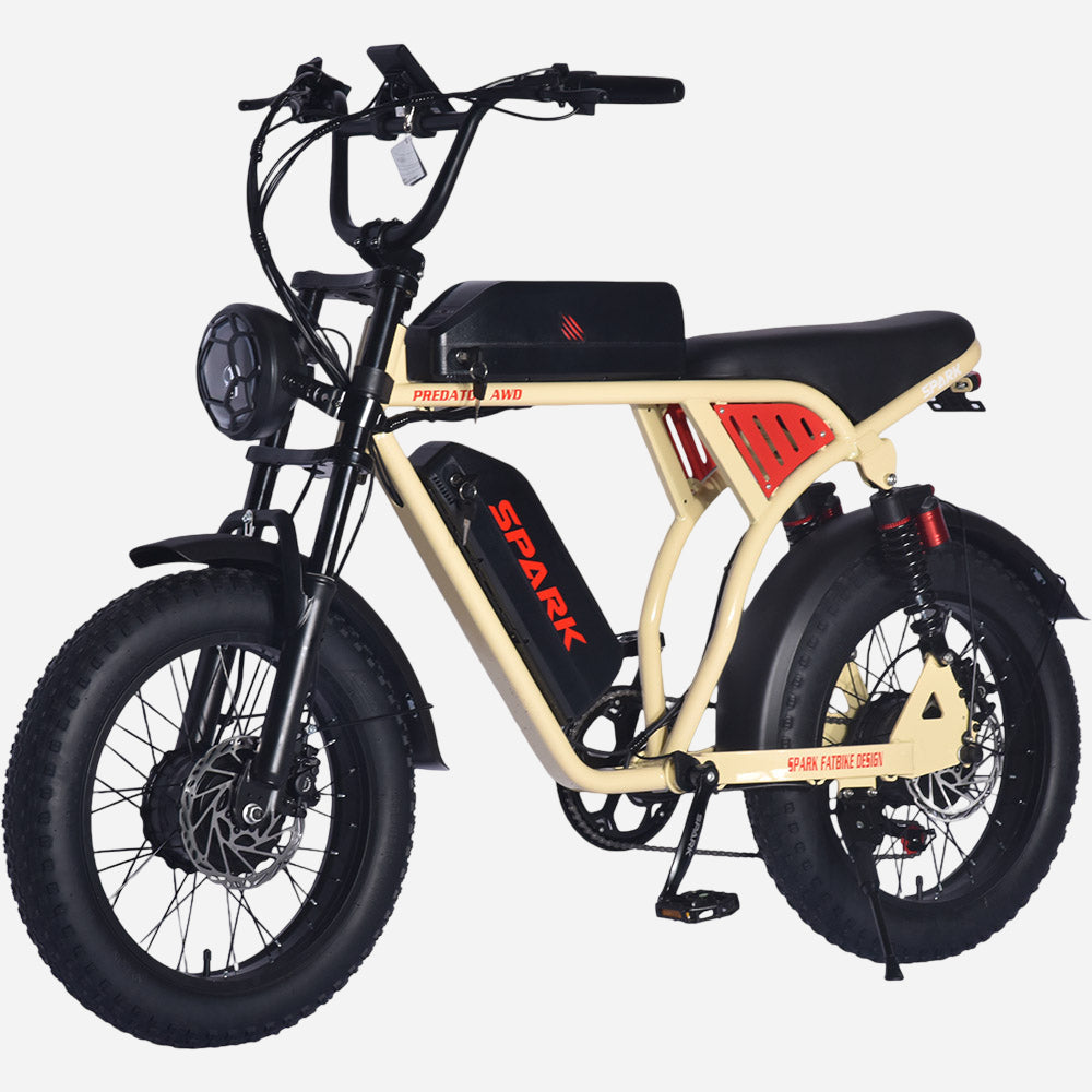Електровелосипед SPARK PREDATOR AWD спереду зліва, видно дискові гальма, крила та підніжку.
