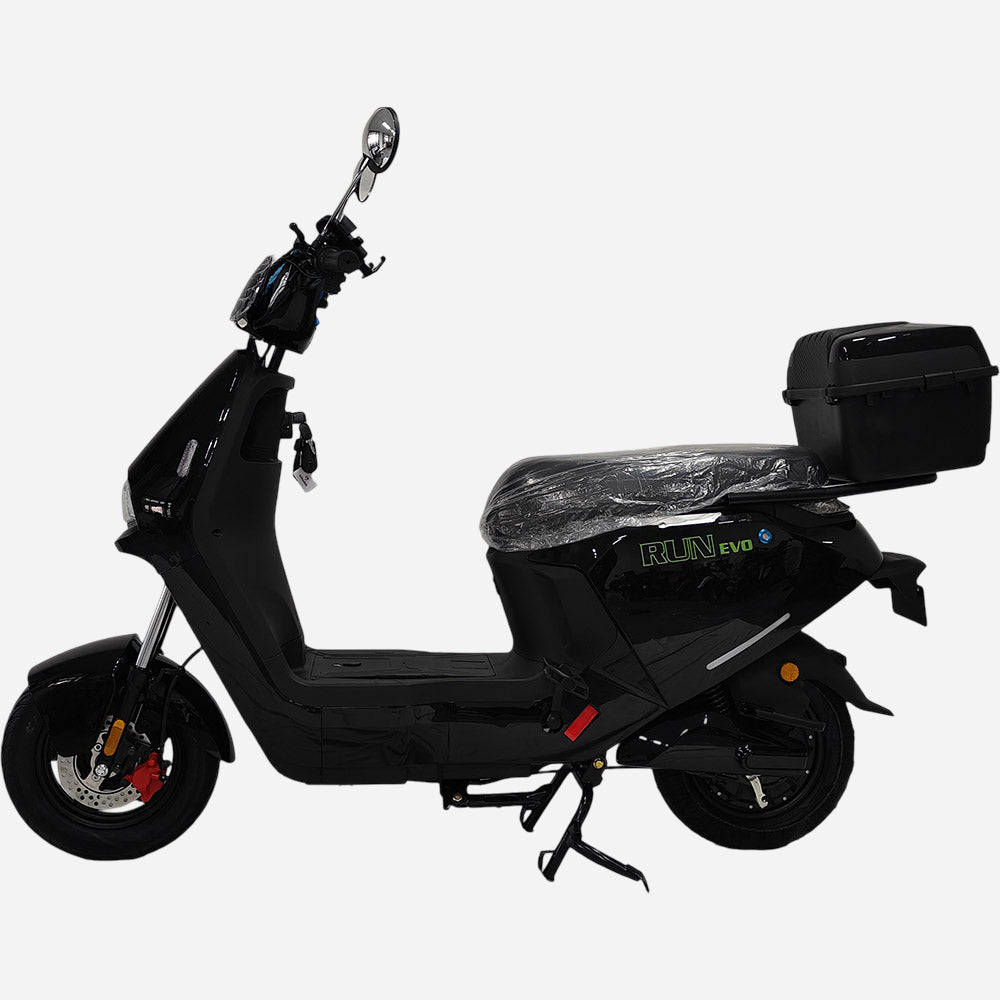 Електровелосипед SPARK RUN EVO 14" чорний, вид збоку зліва з дисковим гальмом