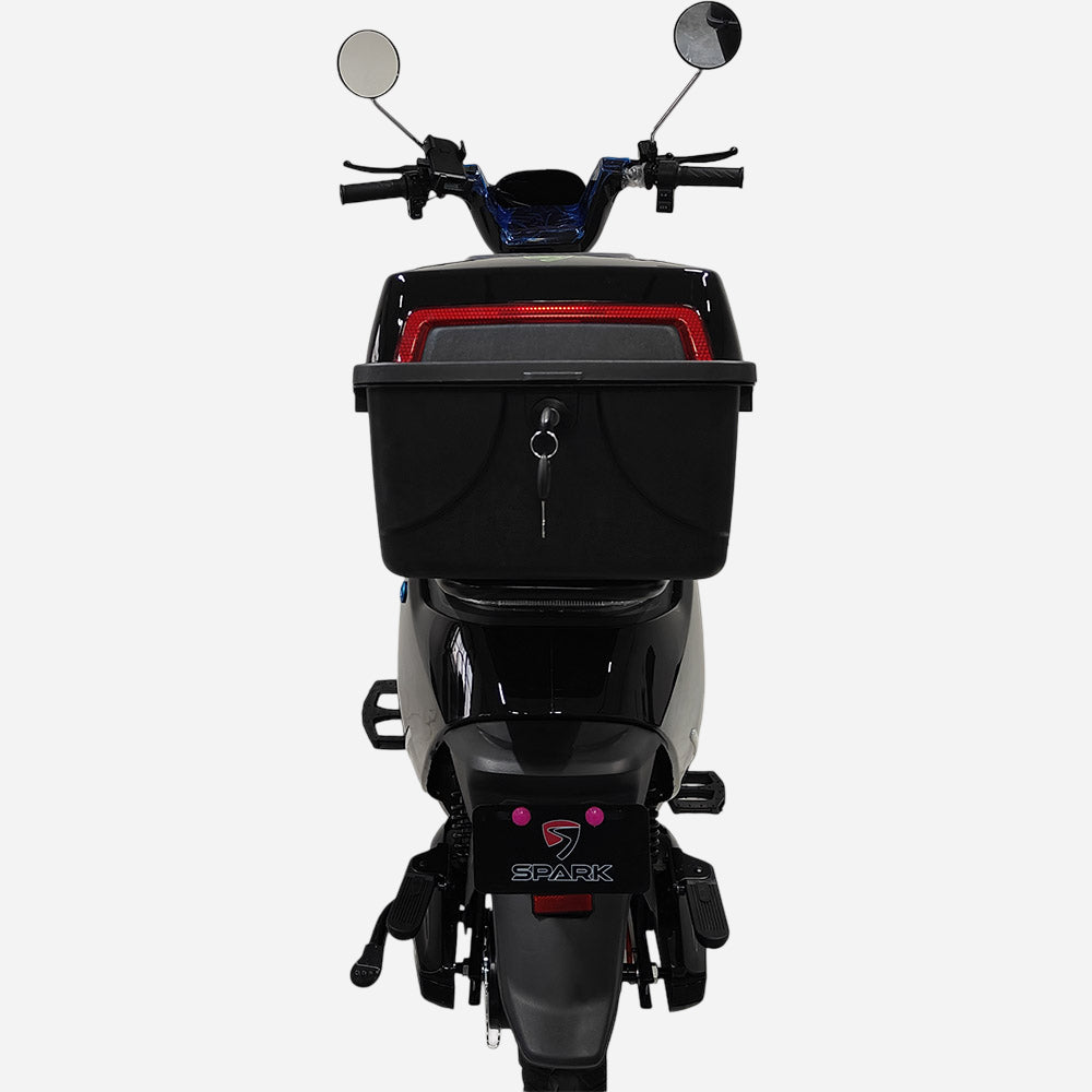 Електровелосипед SPARK RUN EVO 14" чорний, вид ззаду з топкейсом