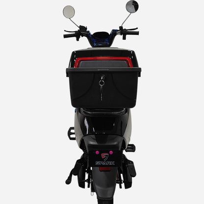 Електровелосипед SPARK RUN EVO 14" чорний, вид ззаду з топкейсом