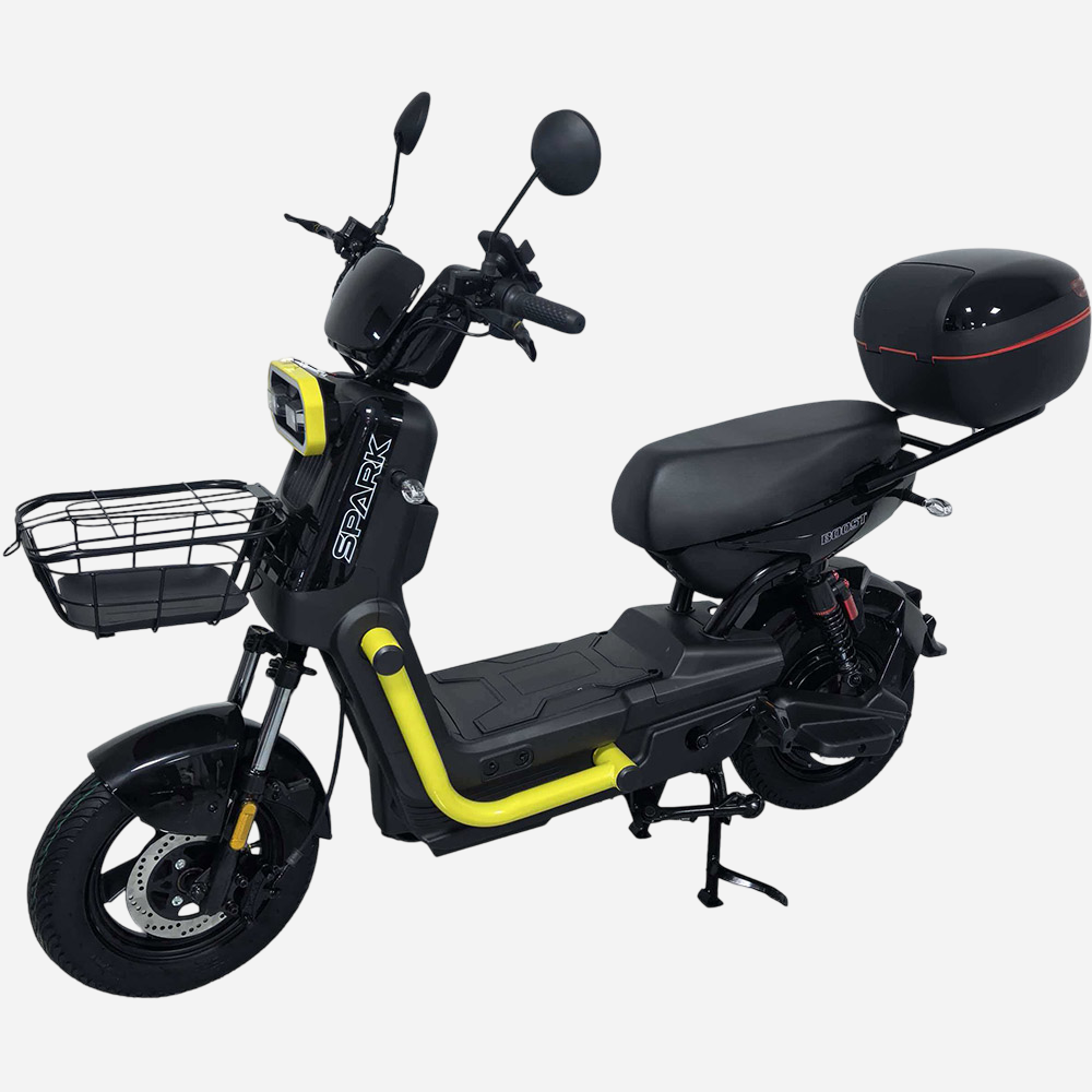 SPARK BOOST 14" 1200W чорний з жовтим, вид збоку зліва, кофр та кошик