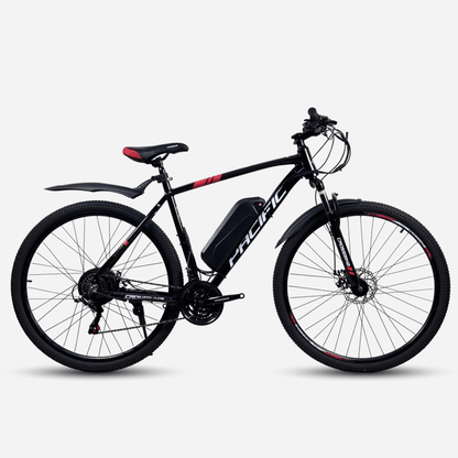Електровелосипед Crossbike Pacific 29" чорний з червоним, вид справа, акумулятор на рамі