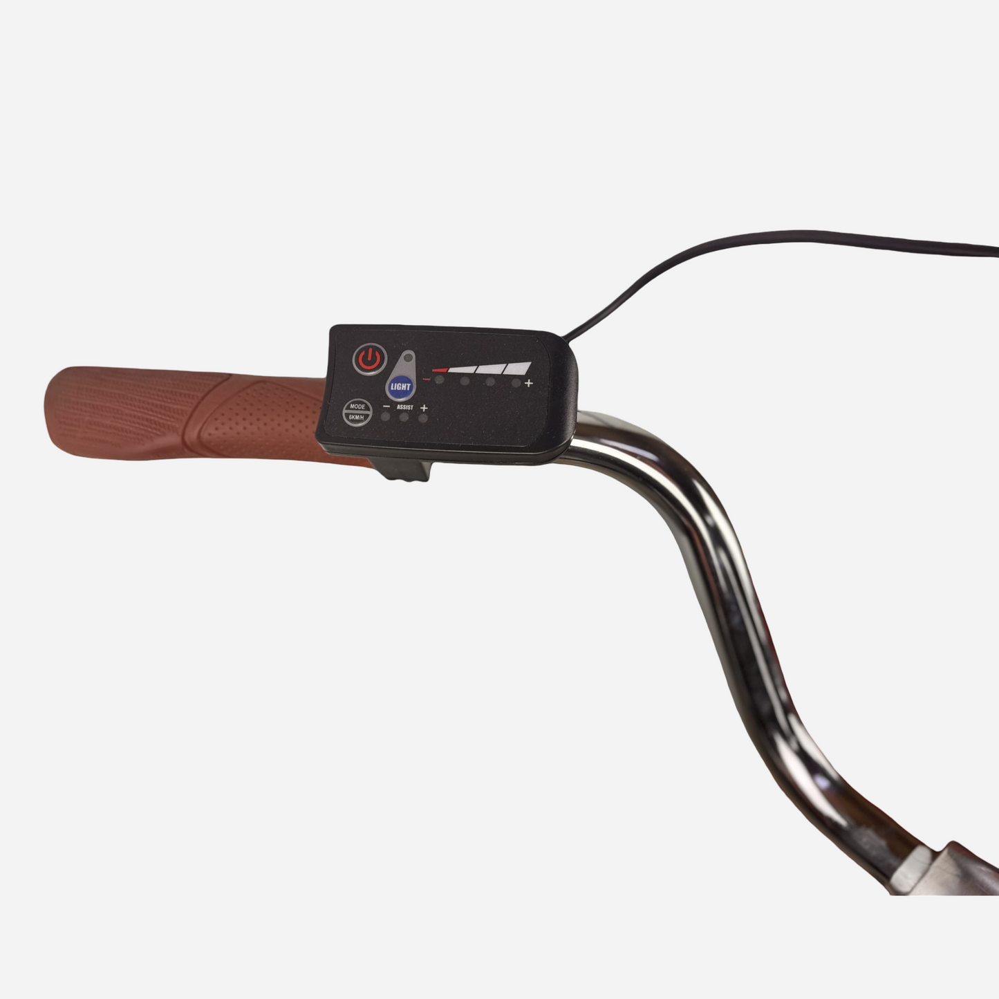 Titan Parma 28 — кермо з дисплеєм, кнопки живлення, світла та boost, коричневий грип
