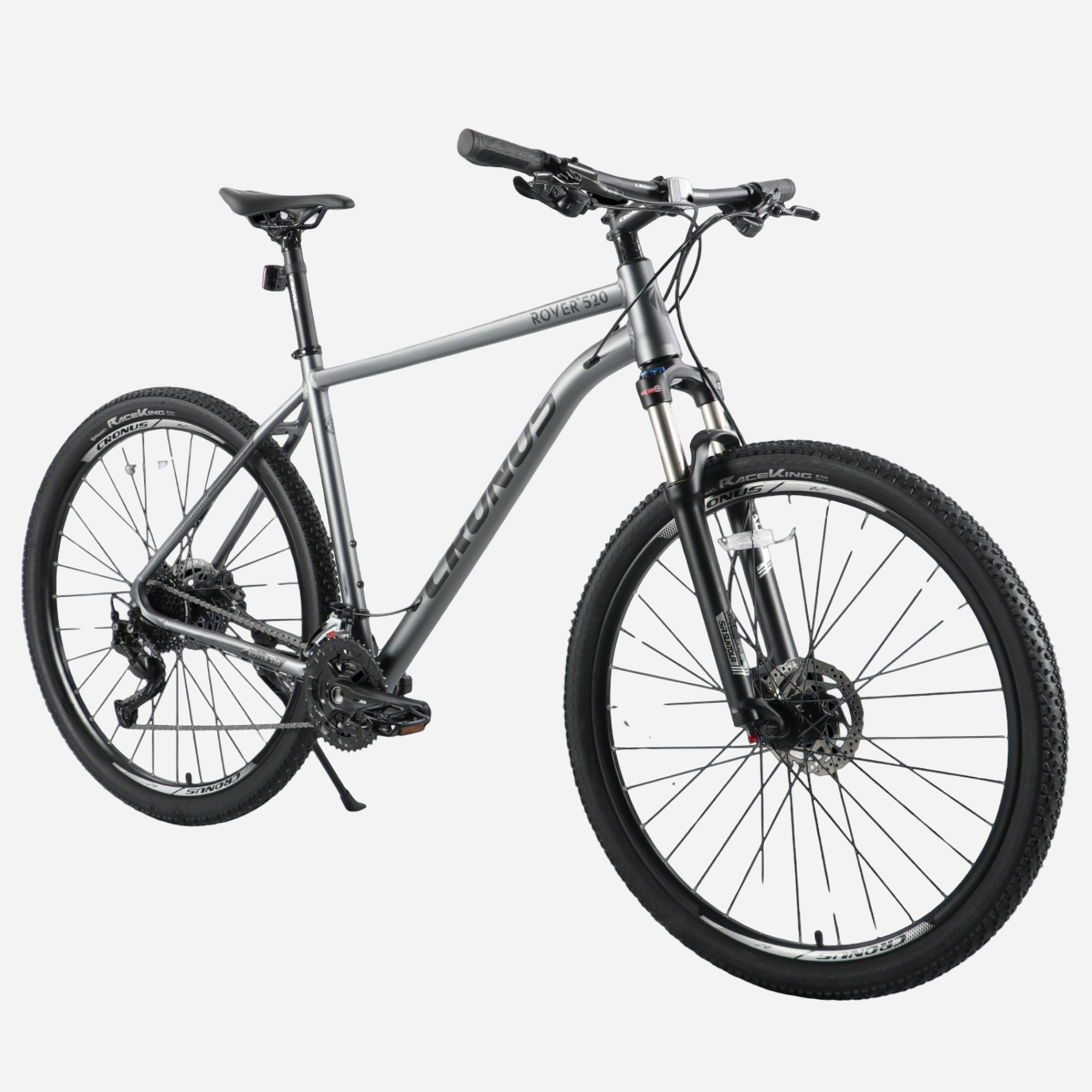 Cronus ROVER 520 29" MTB хардтейл сірий — вид спереду-збоку з підніжкою