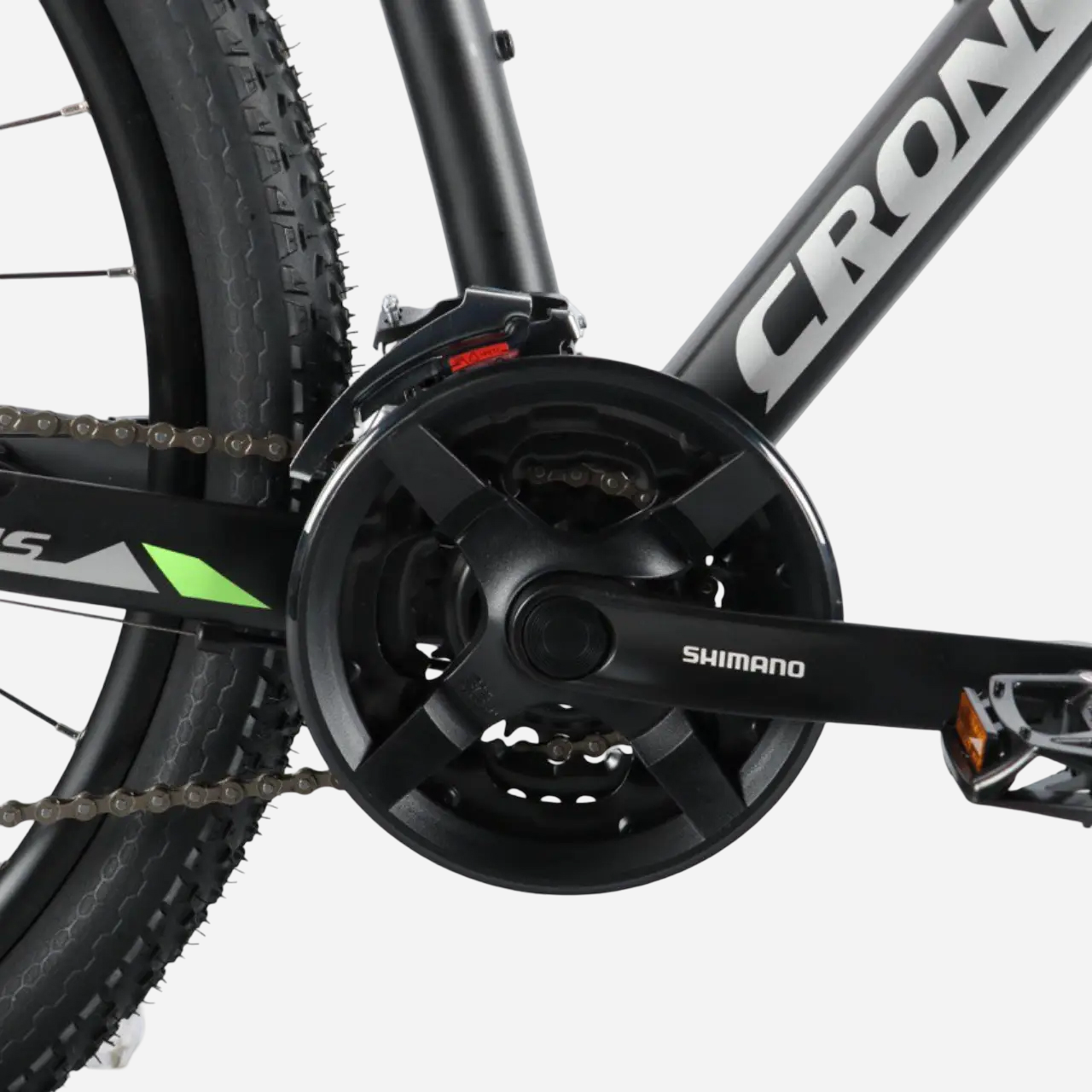 Cronus Warrior 29" — система шатунів Shimano з захисним кожухом зірочки та передній перемикач