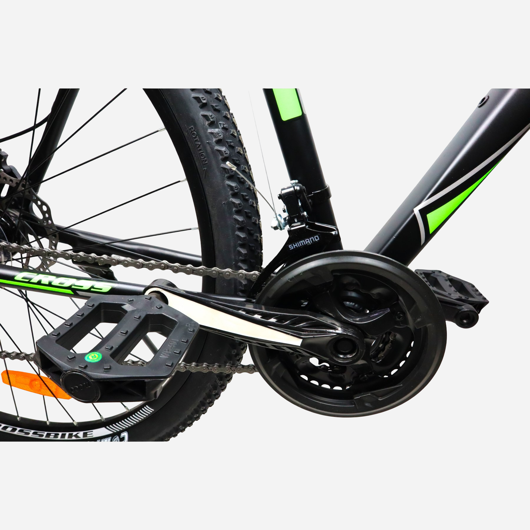 Cross Hunter 29" — система шатунів, передній перемикач Shimano, педаль Cross