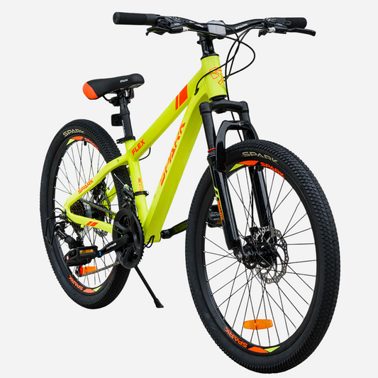 Гірський велосипед Spark FLEX 24" — вид спереду збоку, амортизаційна вилка та дискові гальма