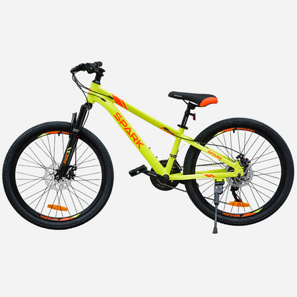 Гірський велосипед Spark FLEX 24" алюмінієва рама 12" — вид збоку ліворуч, дискові гальма та складана підніжка