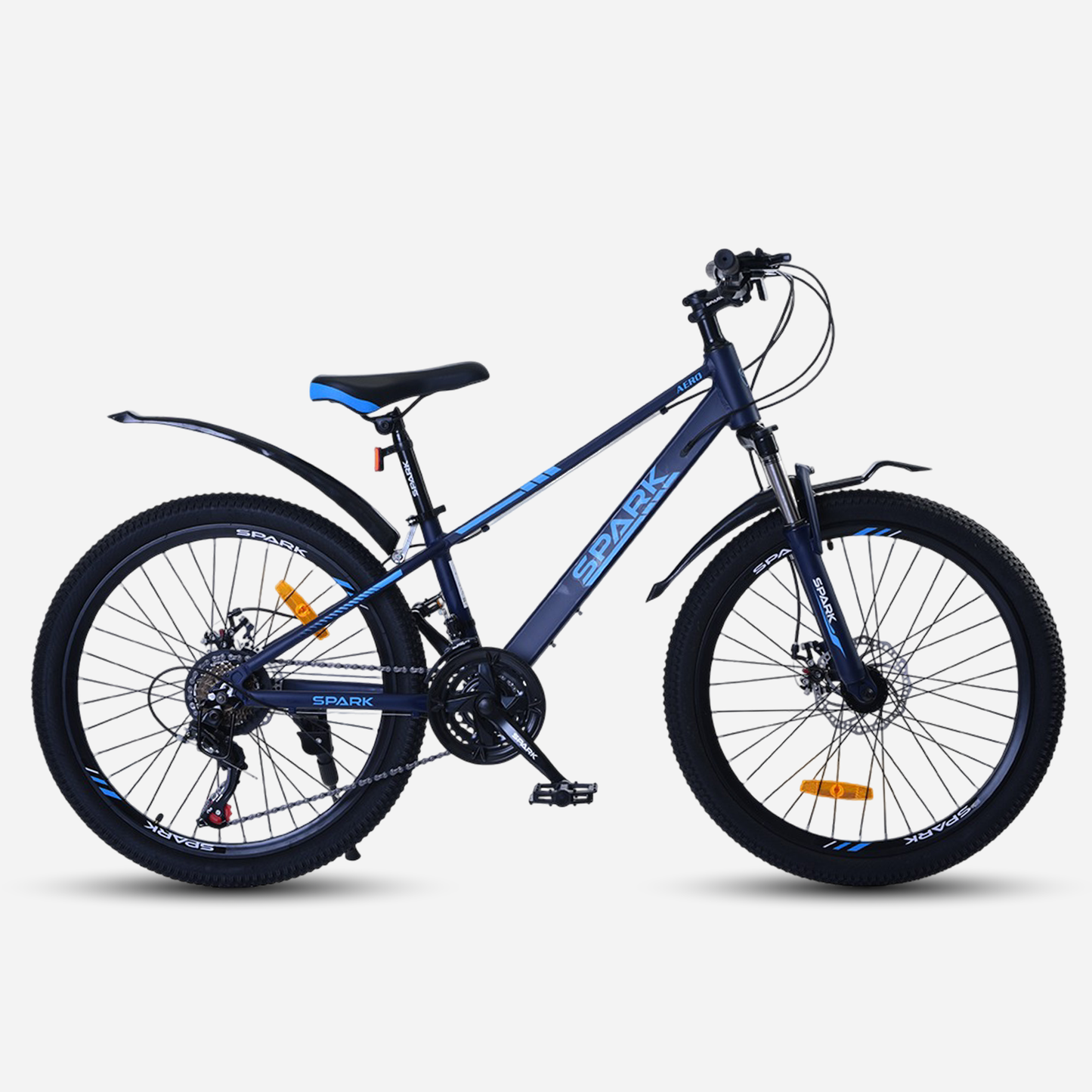 Гірський велосипед Spark AERO 24" темно-синій — вид збоку, дискові гальма, амортизаційна вилка