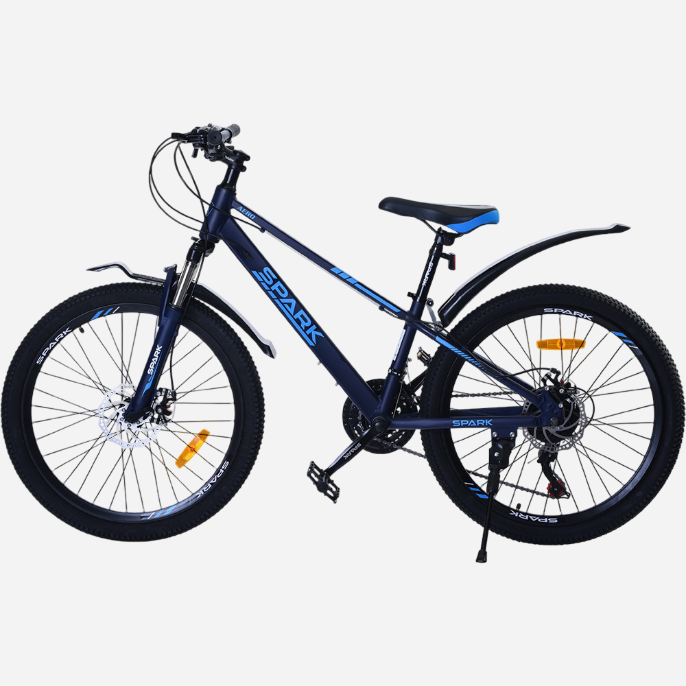 Гірський велосипед Spark AERO 24" темно-синій — вид зліва, підніжка, трансмісія Shimano
