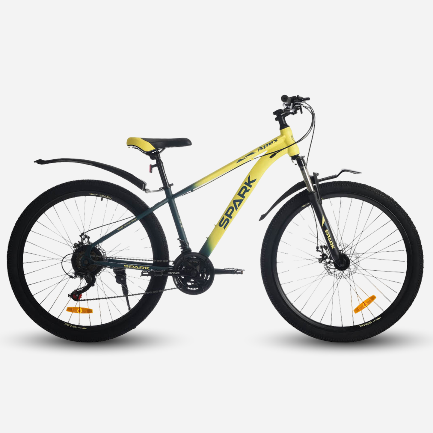 Гірський велосипед Spark APEX 27.5" сталева рама 15" жовтий з темно-зеленим, вид збоку