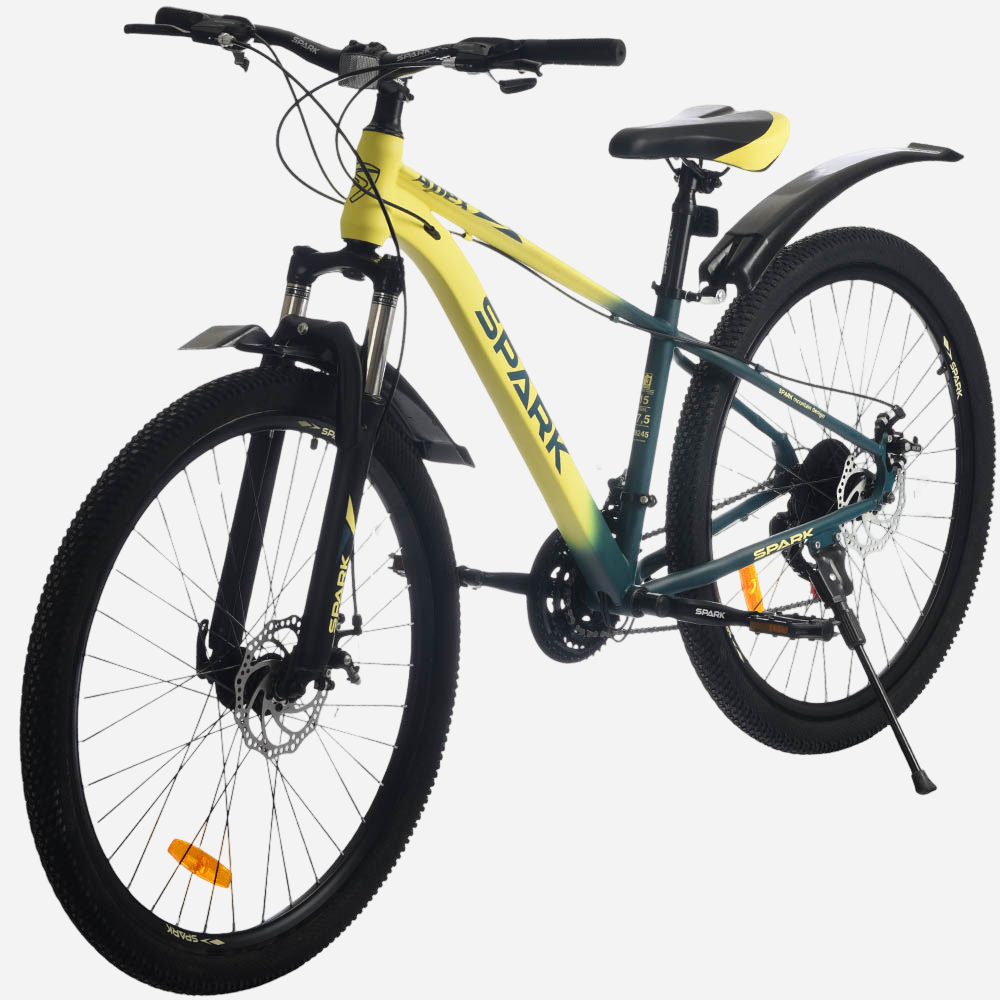 Гірський велосипед Spark APEX 27.5" жовтий з темно-зеленим, вид спереду справа