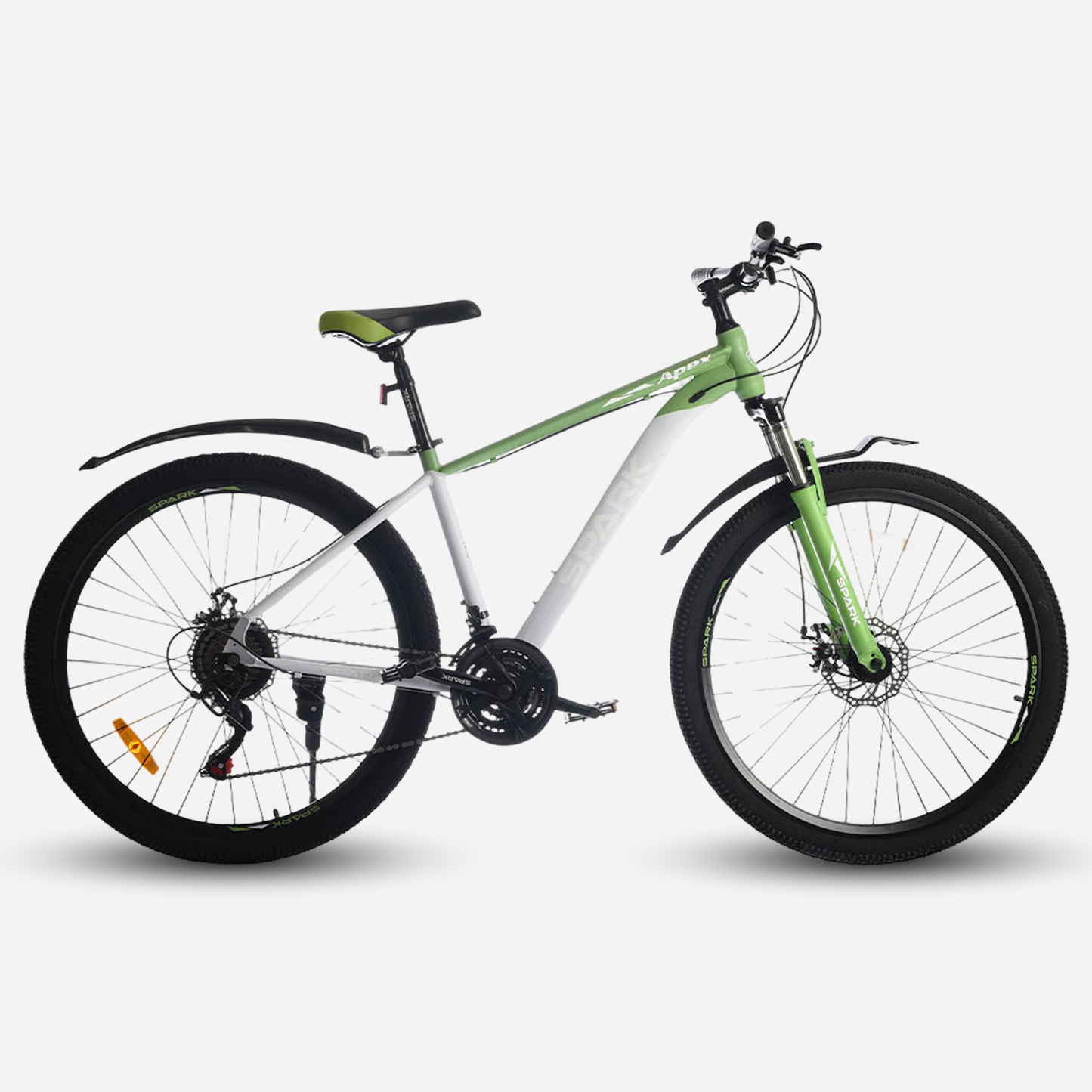 Гірський велосипед Spark APEX 27.5" сталева рама 17" білий з зеленим, вид збоку