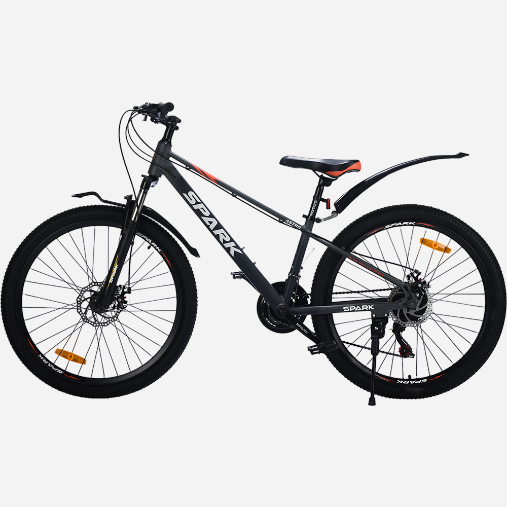 Гірський велосипед Spark ASTRO 26" сірий — вид з іншого боку, трансмісія SHIMANO 21 швидкість, підніжка в комплекті